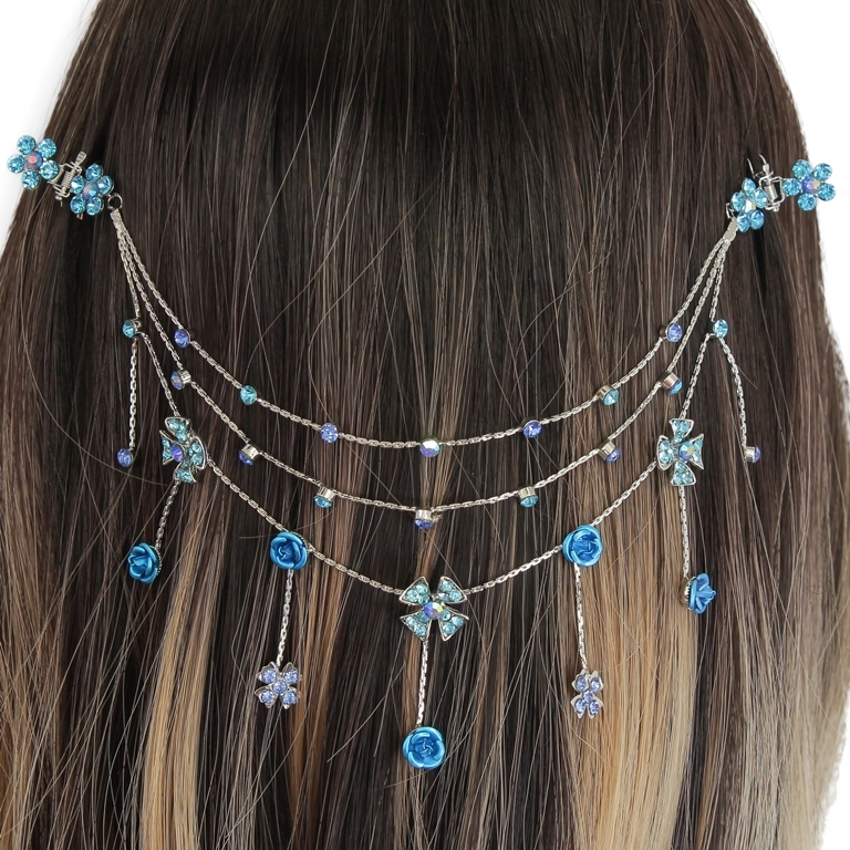 JEWELRY - HEADPIECE WITH CLAW HAIR CLIP UK009 - SILVER WITH BLUE (LIGHT)-BLUE - 1pc.