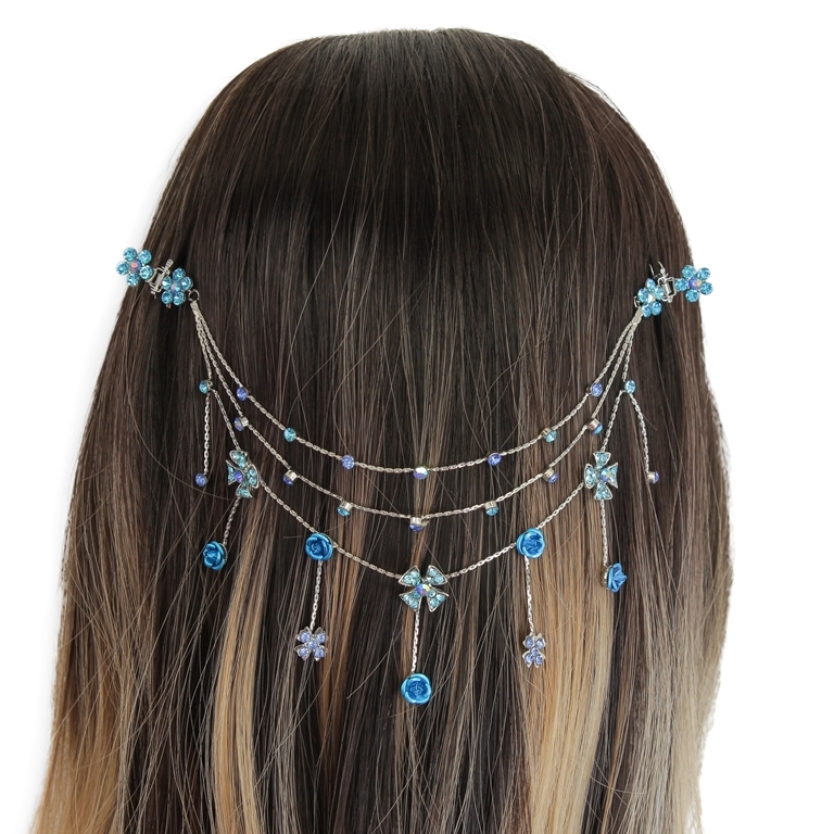 JEWELRY - HEADPIECE WITH CLAW HAIR CLIP UK009 - SILVER WITH BLUE (LIGHT)-BLUE - PACKAGE 3pcs.