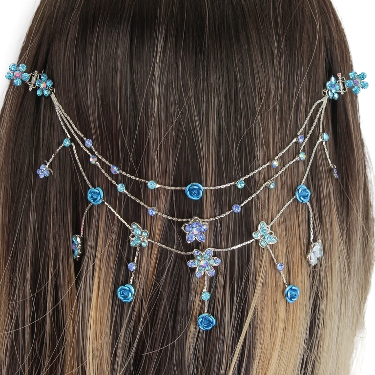 JEWELRY - HEADPIECE WITH CLAW HAIR CLIP UK010 - SILVER WITH BLUE (LIGHT)-BLUE - 1pc.