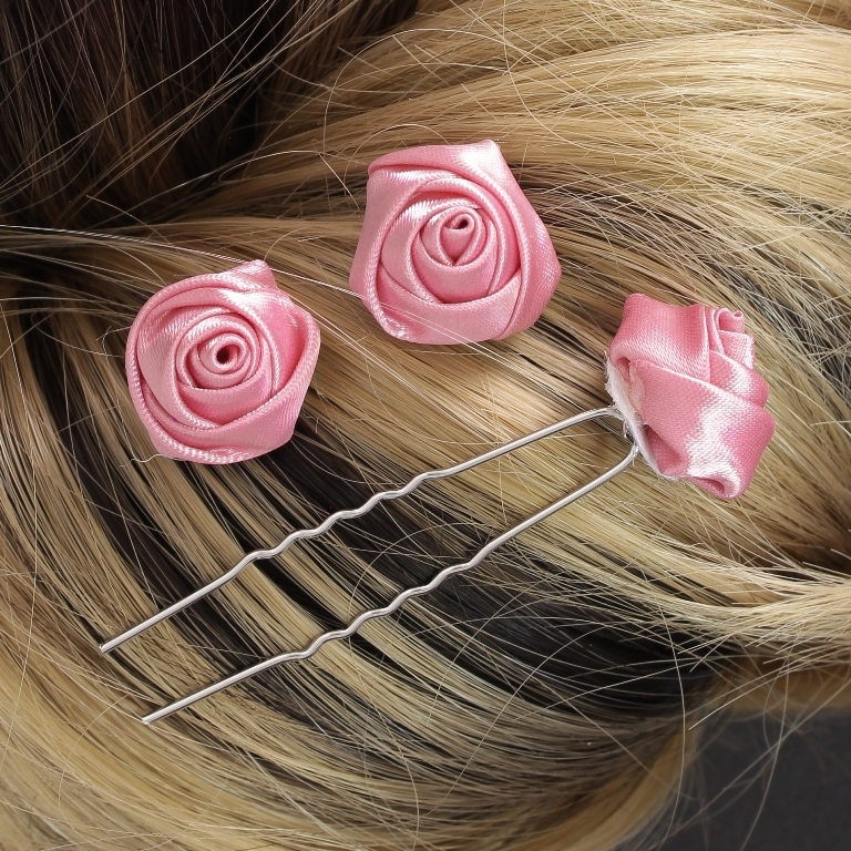 JEWELRY - U-SHAPED HAIR PINS - ROSE SATIN FR024 - 2.0cm NICKEL AND PINK - PACKAGE 10pcs.