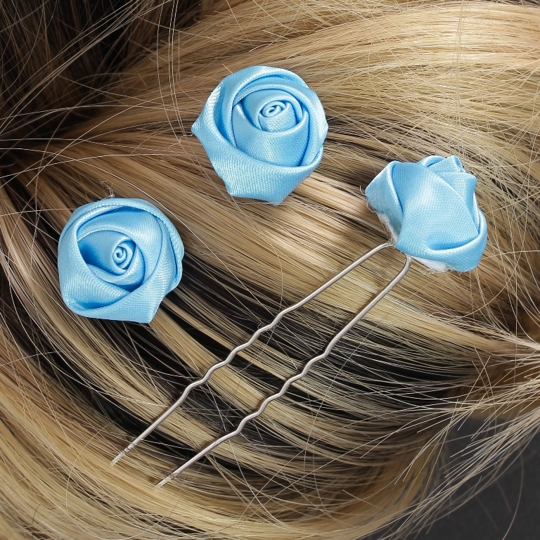 JEWELRY - U-SHAPED HAIR PINS - ROSE SATIN FR024 - 2.0cm NICKEL AND BLUE - PACKAGE 10pcs.