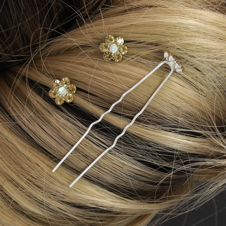 JEWELRY - U-SHAPED HAIR PINS - FLOWER FR001 - 1.0cm SILVER AND BROWN (АВ) - PACKAGE 20pcs.