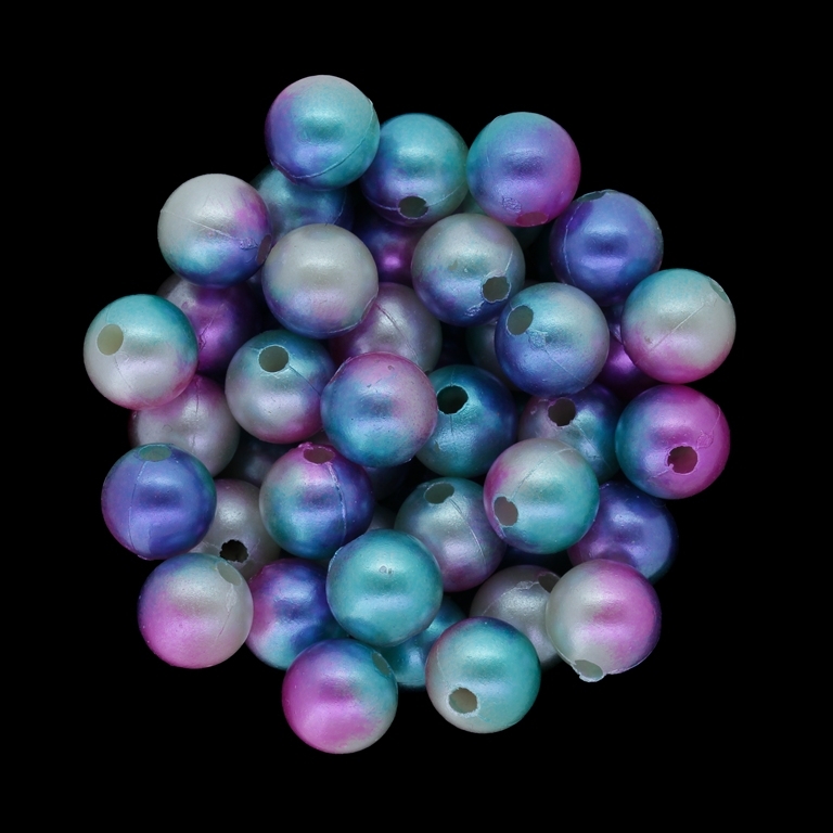 ACRYLIC IMITATION PLASTIC PEARLS - BALL - 10mm MULTICOLORED - CYCLAMEN (LIGHT)-WHITE-TURQUOISE 007 - PACKAGE 500g Hole-1.8mm (900pcs.)