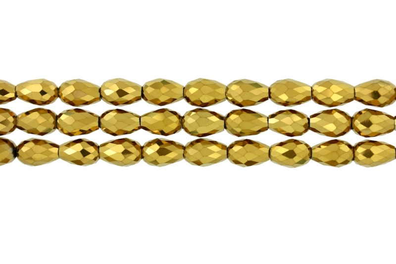 GLASS BEADS - TEARDROP CRYSTALS - 8x12mm - METALLIC - GOLD 111 - STRING (60pcs.) Hole-1.5mm