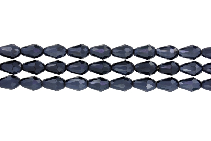 GLASS BEADS - TEARDROP CRYSTALS - 8x12mm - METALLIC - HEMATITE 113 - STRING (60pcs.) Hole-1.5mm