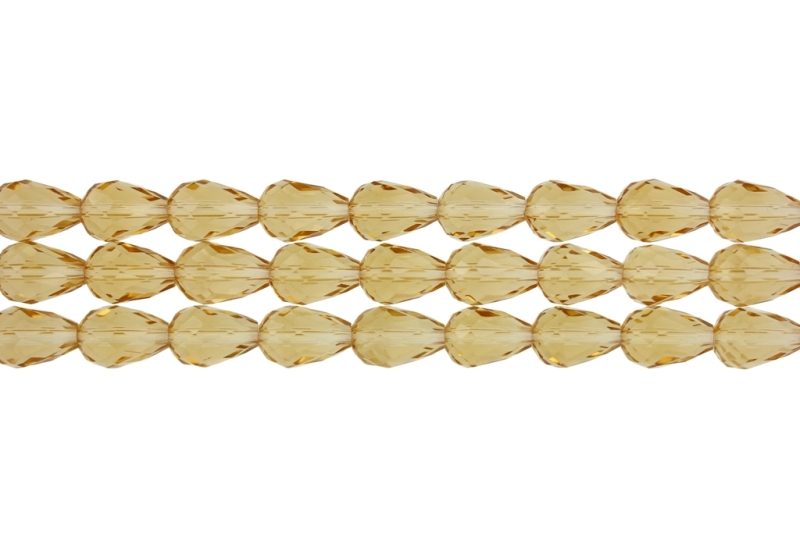 GLASS BEADS - TEARDROP CRYSTALS - 8x12mm - TRANSPARENT - AMBER 025 - STRING (60pcs.) Hole-1.5mm