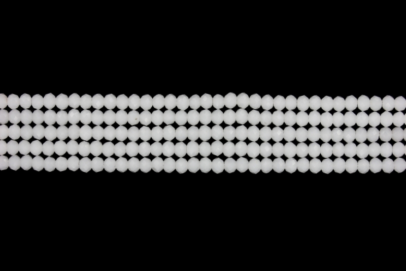 GLASS BEADS - FACETED RONDELLE CRYSTALS - 4x3mm - MILKY - WHITE 037 - STRING (128pcs.) Hole-1.0mm