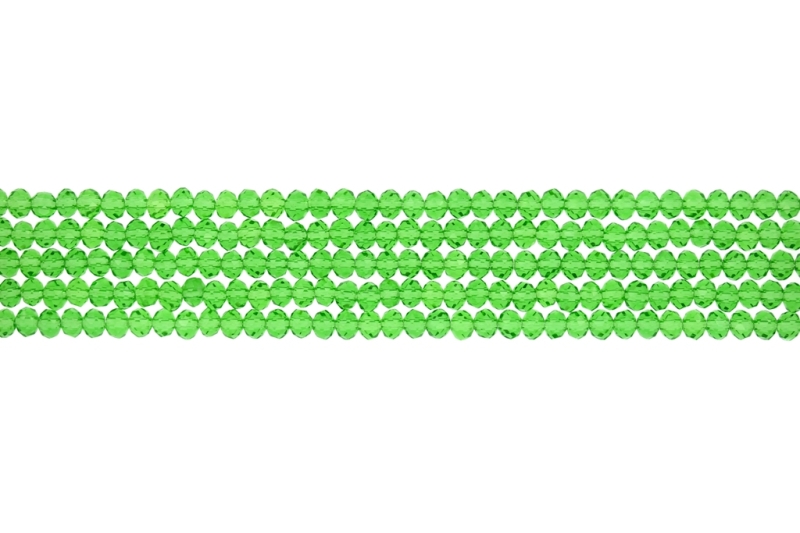 GLASS BEADS - FACETED RONDELLE CRYSTALS - 4х3mm - TRANSPARENT - GREEN (LIGHT) 020 - PACKAGE (5х128pcs.) Hole:1.0mm