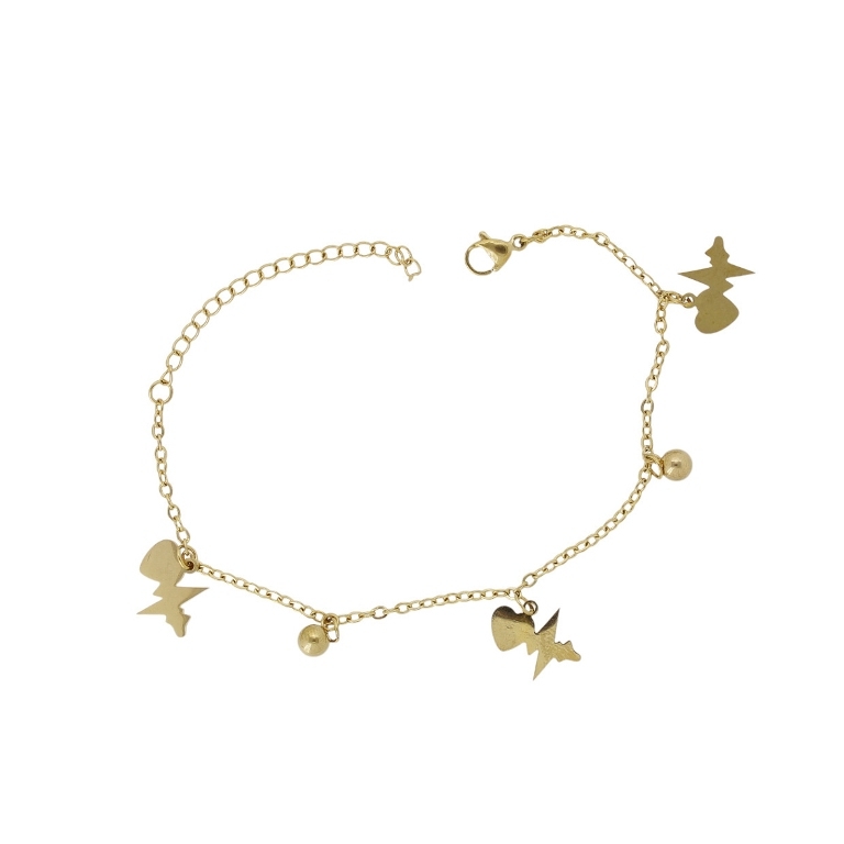 JEWELRY - CHAIN ​​BRACELET - STAINLESS STEEL - HEART G136 - GOLD - 1pc.