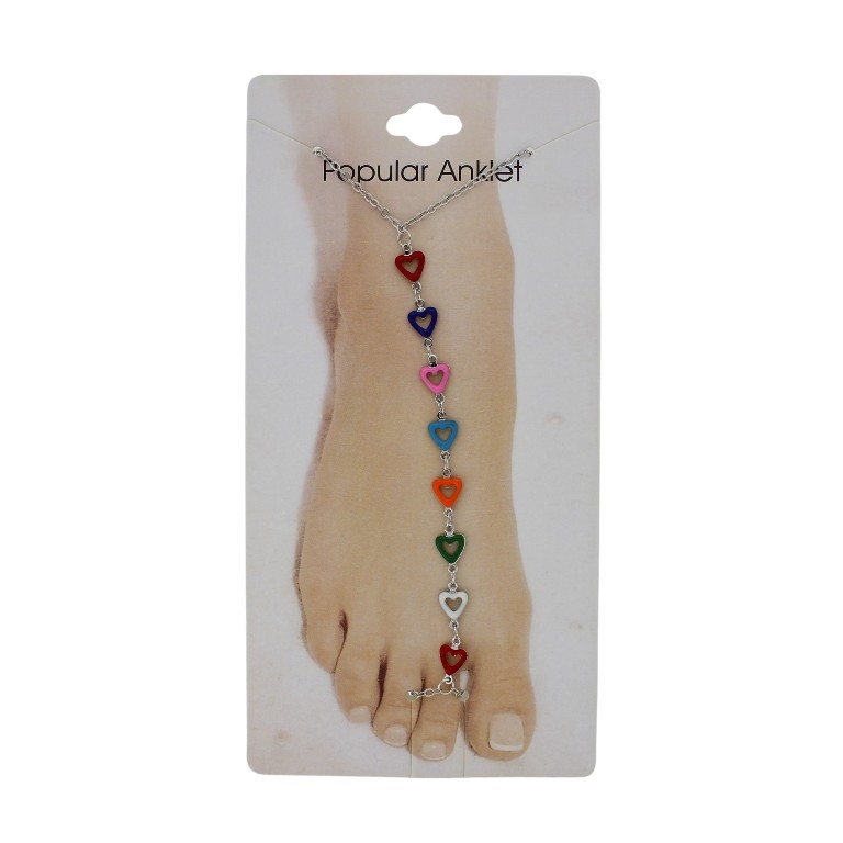 JEWELRY - ANKLET - METAL AND ENAMEL - CHAIN - 20.5cm HEART GK105 - NICKEL AND MIX 05 - 1pc.