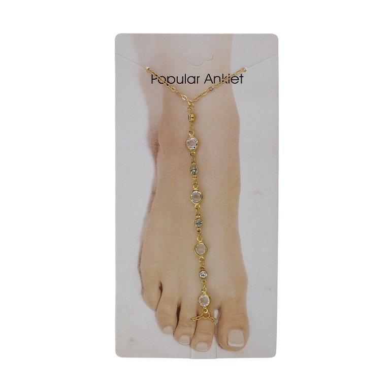 JEWELRY - ANKLET - METAL AND CRYSTALS - CHAIN - 20.5cm CIRCLE GK094 - GOLD AND WHITE - 1pc.