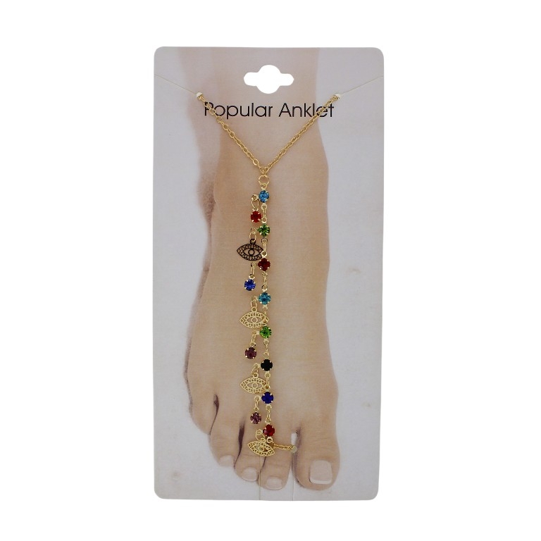 JEWELRY - ANKLET - METAL AND CRYSTALS - CHAIN - 20.5cm EYE GK096 - GOLD AND MIX 01 - PACKAGE 3pcs.