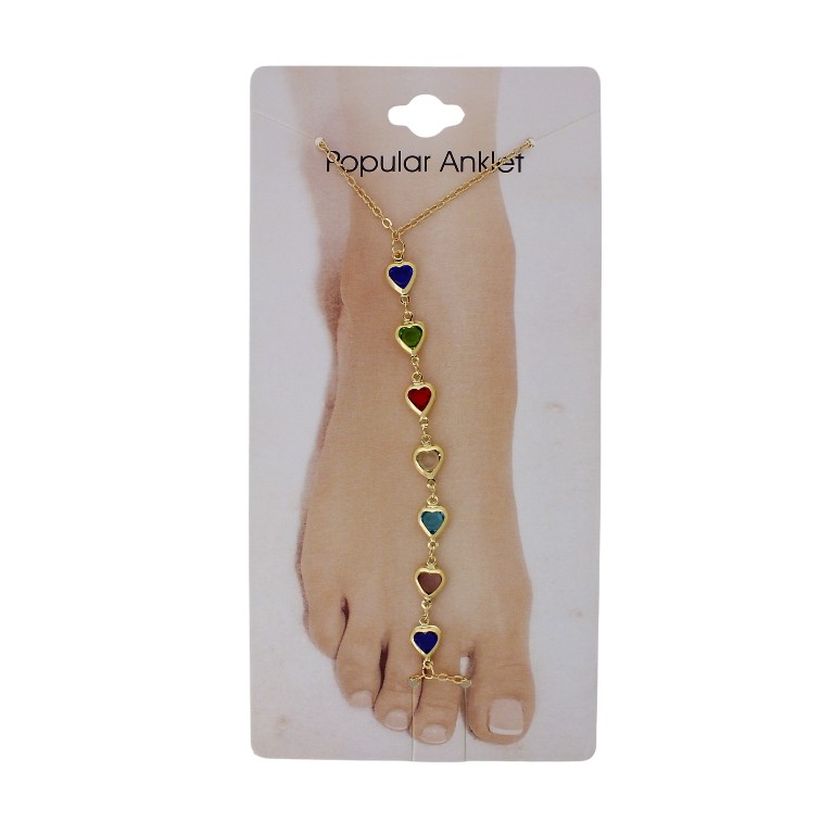 JEWELRY - ANKLET - METAL AND CRYSTALS - CHAIN - 20.5cm HEART GK087 - GOLD AND MIX 02 - PACKAGE 3pcs.