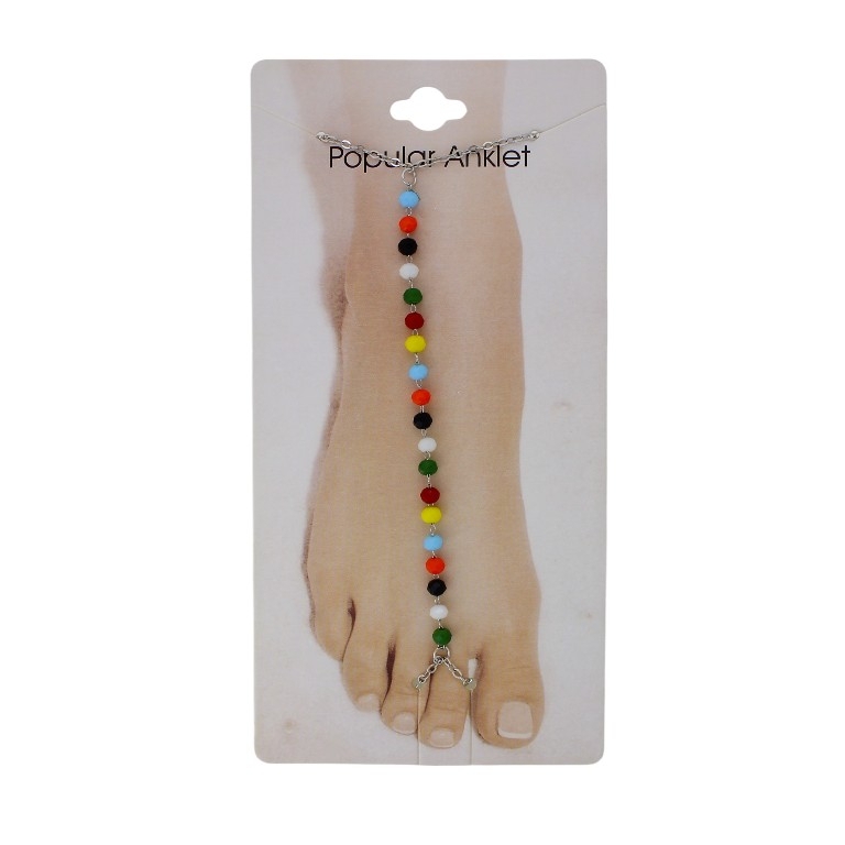 JEWELRY - ANKLET - METAL AND CRYSTALS - CHAIN - 20.5cm BALL FACETED GK089 - NICKEL AND MIX 01 - PACKAGE 3pcs.