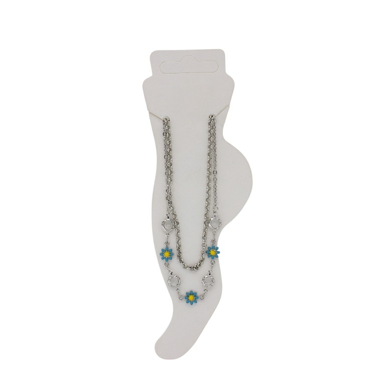 JEWELRY - ANKLET - METAL AND CRYSTALS - CHAIN - 25cm FLOWER GK058 - NICKEL-WHITE-BLUE - PACKAGE 3pcs.