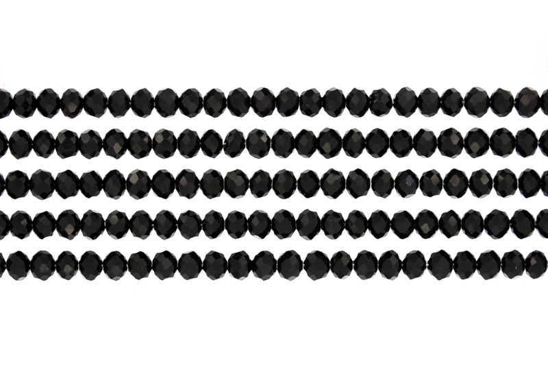 GLASS BEADS - FACETED RONDELLE CRYSTALS - 6x5mm - OPAQUE - BLACK 002 - STRING (88pcs.) Hole-1.2mm