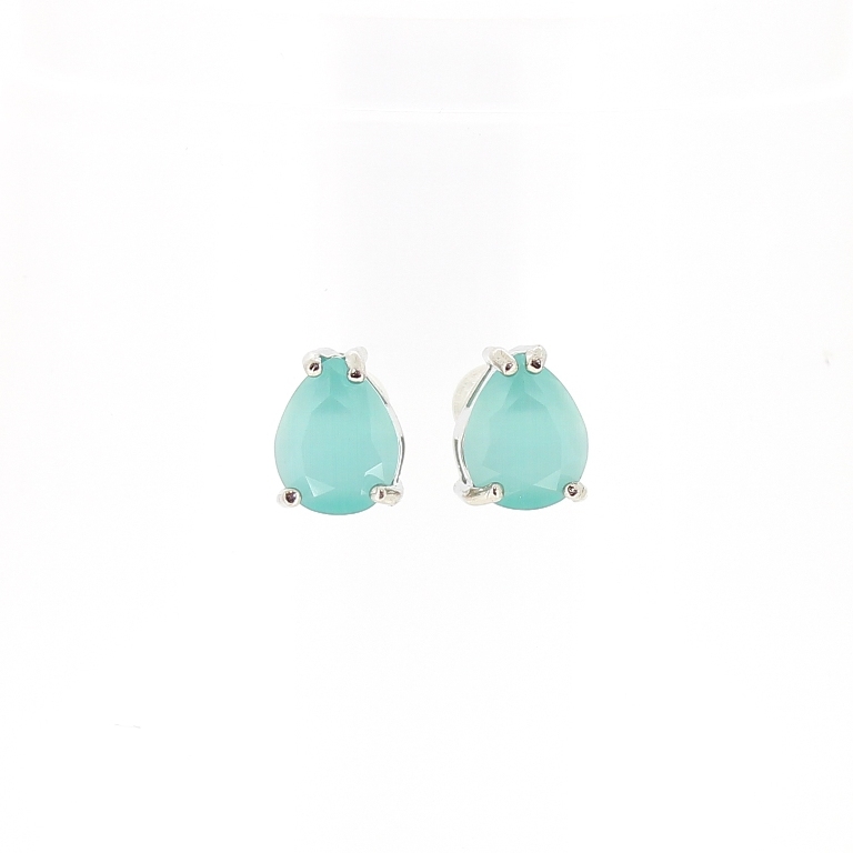 JEWELRY - EARRINGS - SCREW - CAT'S EYE - DROP Е536 - 0.9x1.1cm NICKEL AND BLUE (LIGHT) - 1 pair