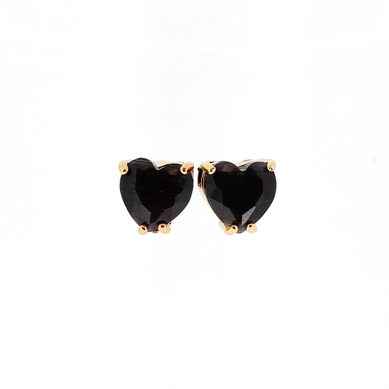 JEWELRY - EARRINGS - SCREW - CAT'S EYE - HEART Е535 - 1.0x1.0cm GOLD AND BLACK - 1 pair