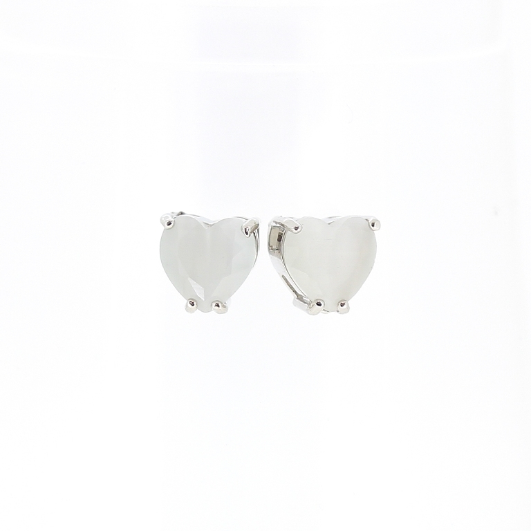 JEWELRY - EARRINGS - SCREW - CAT'S EYE - HEART Е535 - 1.0x1.0cm NICKEL AND WHITE - 1 pair