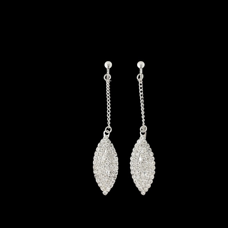 JEWELRY - EARRINGS - CLIPS - METAL AND STONES Е560 - 1.4x8.0cm - NICKEL AND WHITE - 1 pair