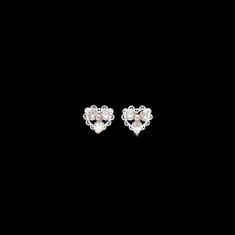 JEWELRY - EARRINGS - CLIPS - ZIRCON - HEART Е565 - 1.6x1.5cm ROSE GOLD AND WHITE - 1 pair