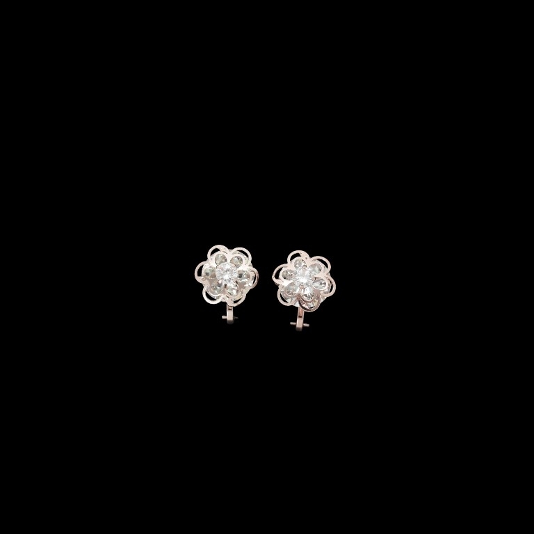 JEWELRY - EARRINGS - CLIPS - ZIRCON - FLOWER Е562 - 1.4x1.8cm ROSE GOLD AND WHITE - 1 pair