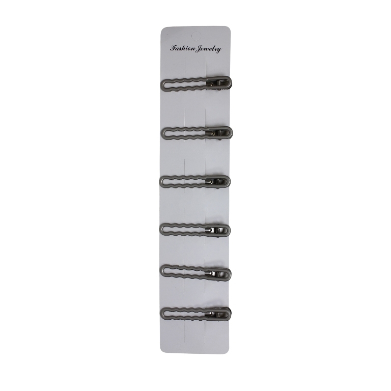 JEWELRY - METAL SNAP HAIR CLIP - METAL - MODEL 04 - 6.3x1.2x1.2cm GRAY (MATTE) - PACKAGE 6pcs.