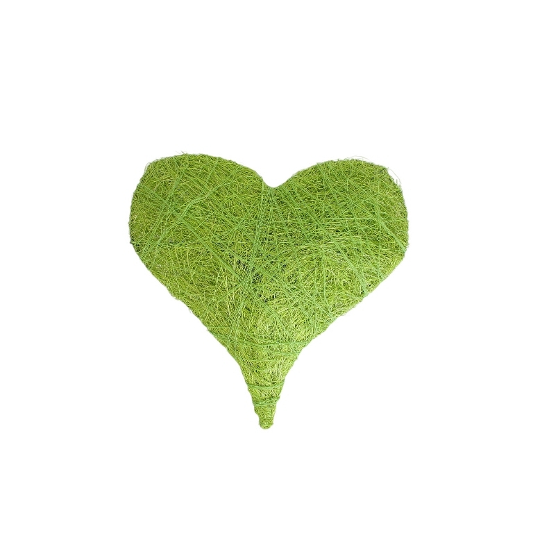 MATERIALS FOR CRAFT AND DECORATION - COCONUT GRASS FIGURES - HEART 02 - 19x19x4.5cm - GREEN - PACKAGE 5pcs.