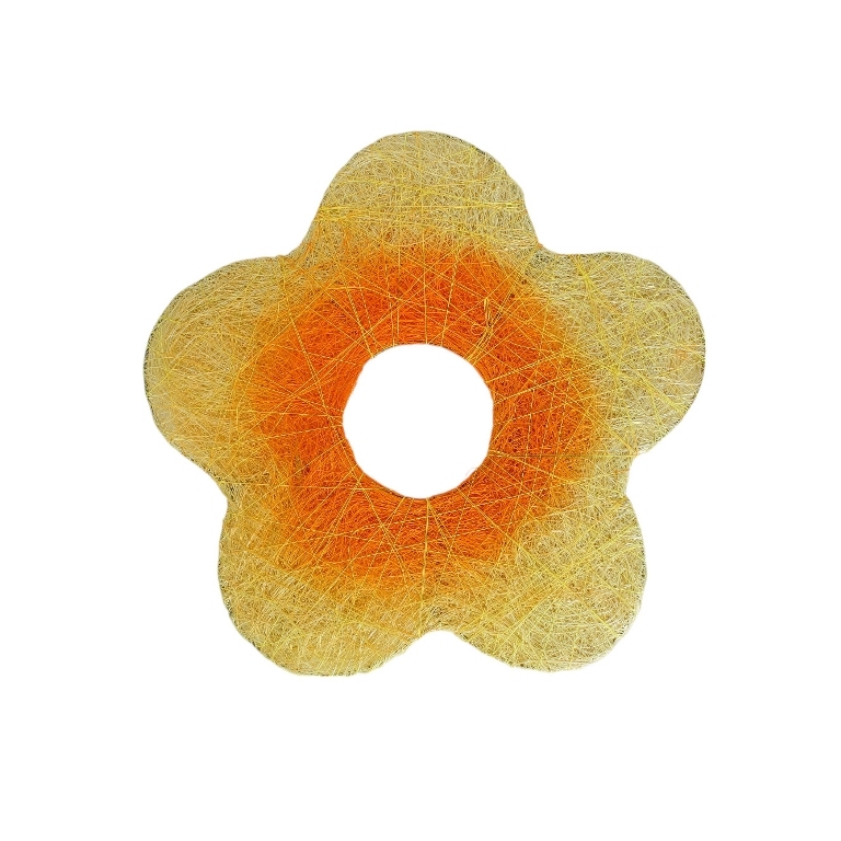 MATERIALS FOR CRAFT AND DECORATION - COCONUT GRASS FIGURES - FLOWER 03 - М 03 - 25x25x0.3cm - YELLOW (LIGHT)-ORANGE - PACKAGE 5pcs.