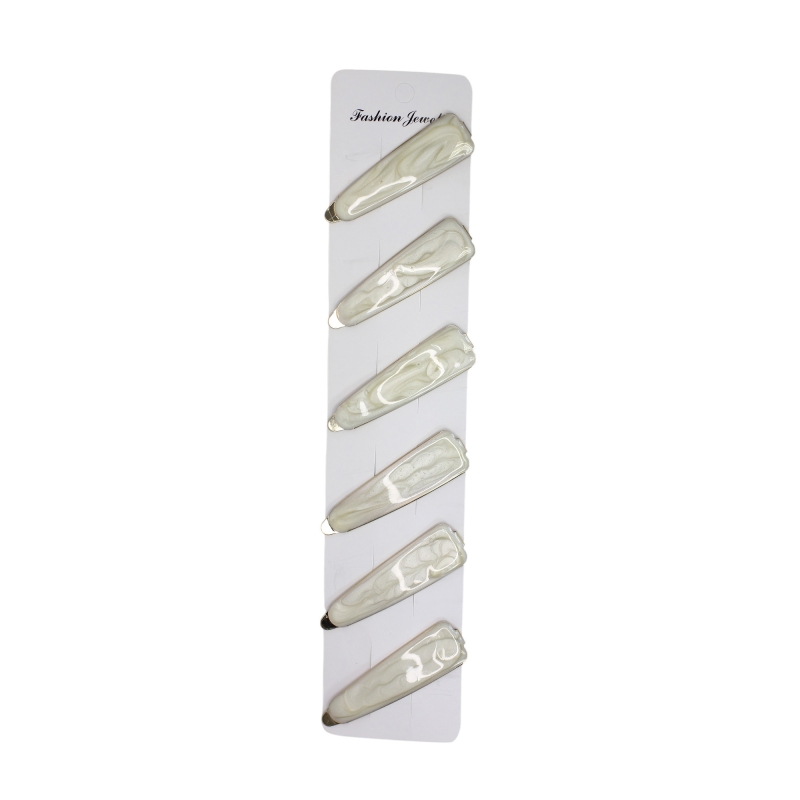 JEWELRY - METAL SNAP HAIR CLIP - METAL AND ENAMEL - MODEL 18 - 7.3x2.0x0.4cm GOLD AND ECRU - PACKAGE 6pcs.