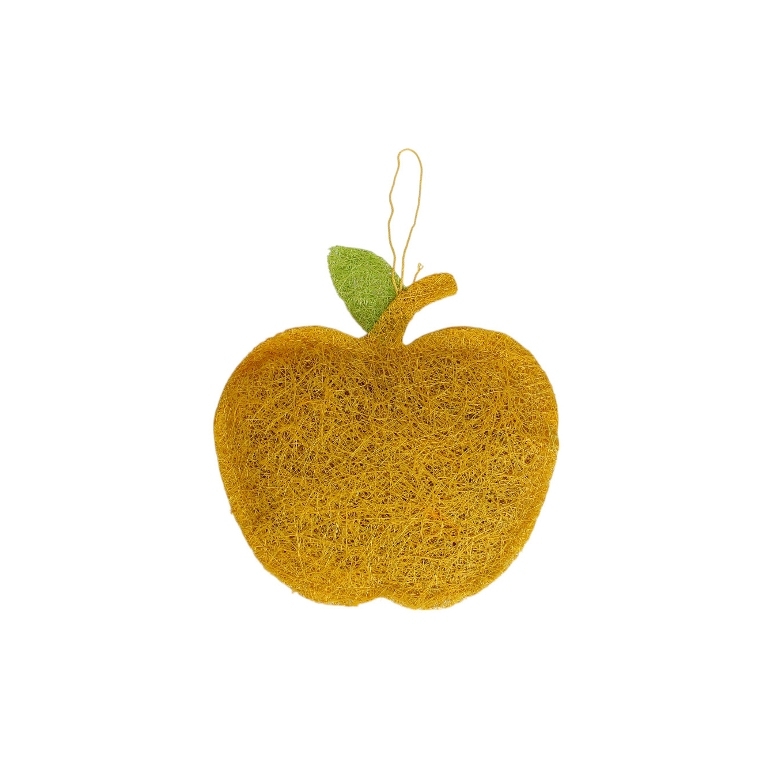 MATERIALS FOR CRAFT AND DECORATION - COCONUT GRASS FIGURES - APPLE 01 - PENDANT - 16x17x2cm - YELLOW-GREEN - PACKAGE 6pcs.