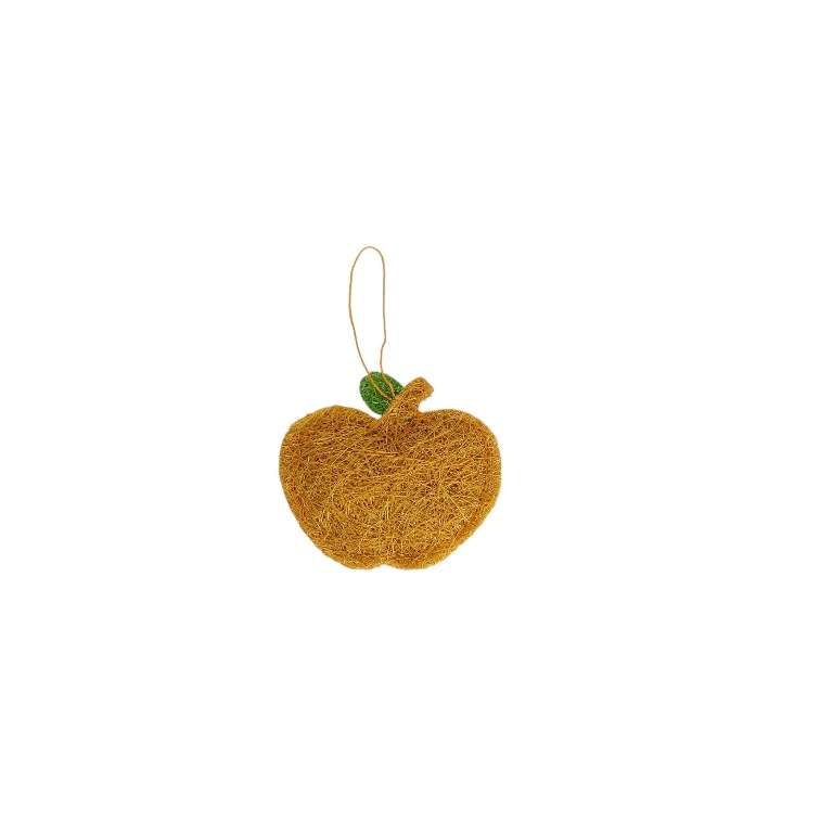 MATERIALS FOR CRAFT AND DECORATION - COCONUT GRASS FIGURES - APPLE 01 - PENDANT - 10x9x1.5cm - BROWN (LIGHT)-GREEN - 1pc.