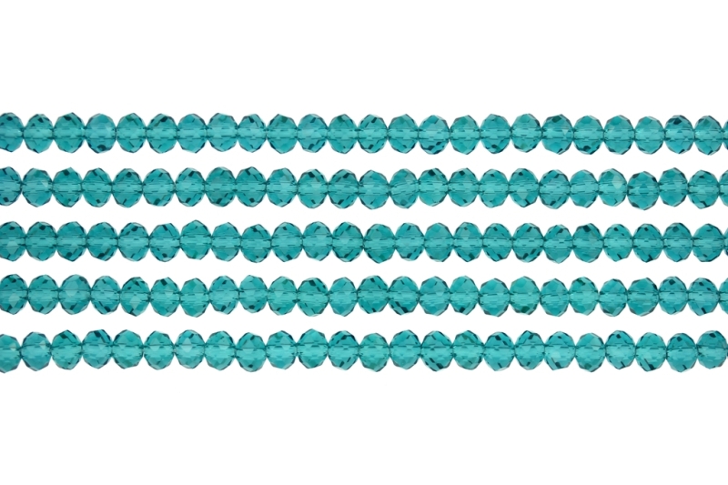 GLASS BEADS - FACETED RONDELLE CRYSTALS - 6x5mm - TRANSPARENT - TURQUOISE 022 - STRING (88pcs.) Hole:1.2mm