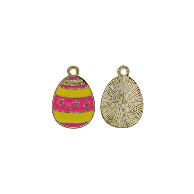 METAL BEADS WITH ENAMEL - PENDANT - EGG 05 - 14x21x1.5mm GOLD-PINK-YELLOW - 5pcs. Hole-1.8mm