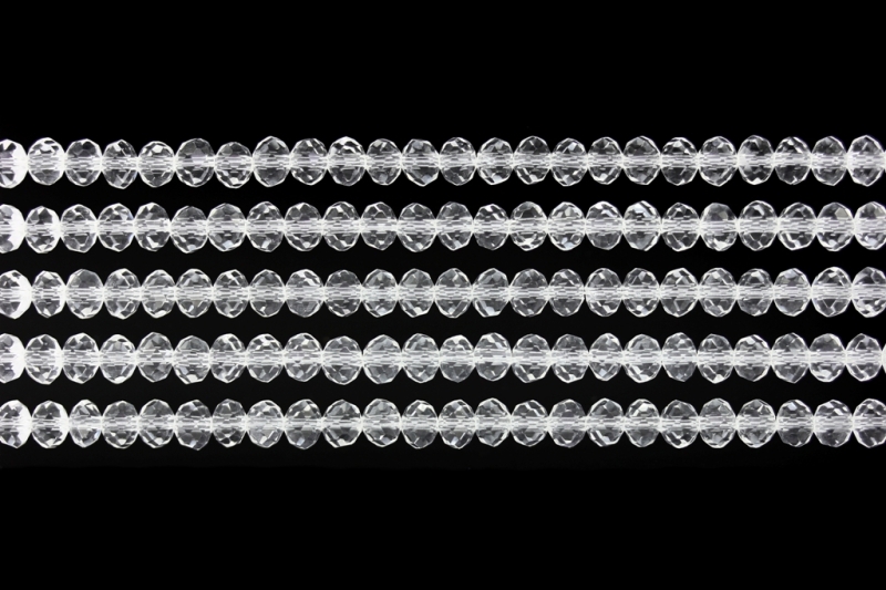 GLASS BEADS - FACETED RONDELLE CRYSTALS - 6x5mm - TRANSPARENT - WHITE 001 - PACKAGE (5x88pcs.) Hole-1.2mm