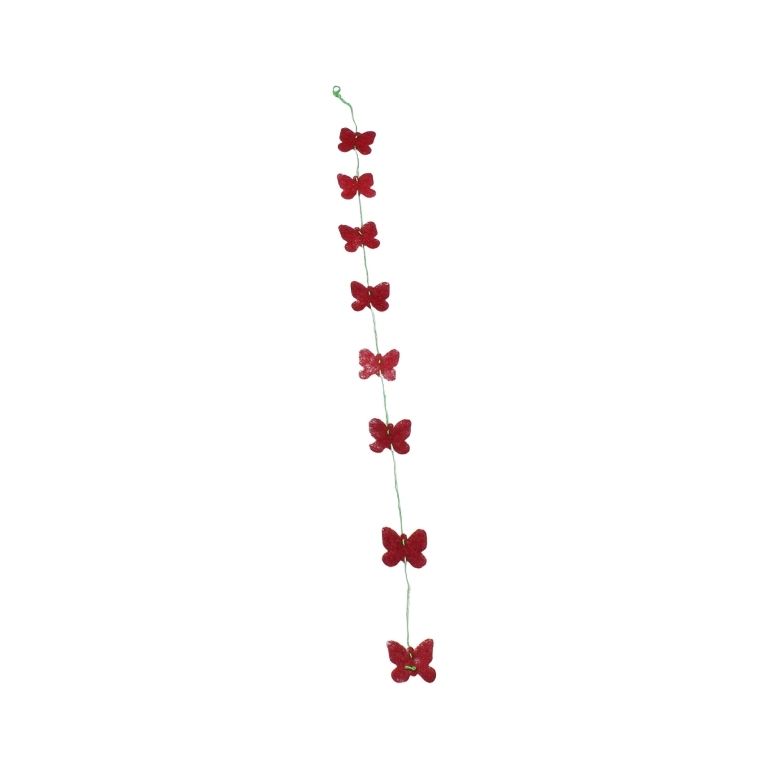 MATERIALS FOR CRAFT AND DECORATION - COCONUT GRASS FIGURES - BUTTERFLY 01 - GARLAND - 5x5x0.15cm - RED (DARK)-GREEN (DARK) - PACKAGE 6pcs.