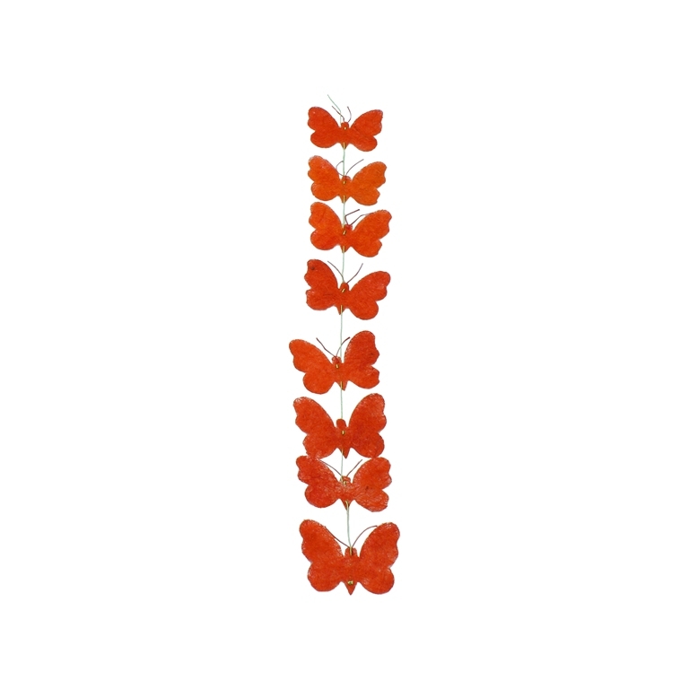 MATERIALS FOR CRAFT AND DECORATION - COCONUT GRASS FIGURES - BUTTERFLY 02 - GARLAND - 11x10x0.25cm - ORANGE (DARK)-GREEN (DARK) - PACKAGE 6pcs.