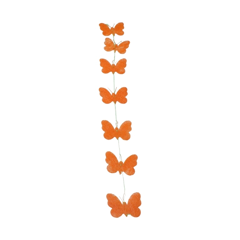 MATERIALS FOR CRAFT AND DECORATION - COCONUT GRASS FIGURES - BUTTERFLY 02 - GARLAND - 11x10x0.25cm - ORANGE-GREEN (DARK) - PACKAGE 6pcs.