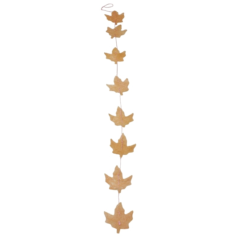 MATERIALS FOR CRAFT AND DECORATION - COCONUT GRASS FIGURES - LEAF 01 - GARLAND - 10x12x0.2cm - BEIGE (DARK)-PINK - 1pc.