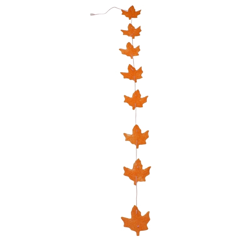 MATERIALS FOR CRAFT AND DECORATION - COCONUT GRASS FIGURES - LEAF 01 - GARLAND - 10x12x0.2cm - ORANGE-PINK - PACKAGE 6pcs.