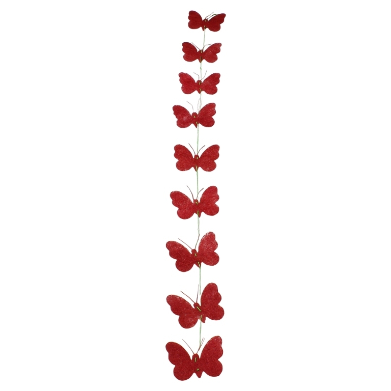 MATERIALS FOR CRAFT AND DECORATION - COCONUT GRASS FIGURES - BUTTERFLY 02 - GARLAND - 11x10x0.25cm - RED (DARK)-GREEN (DARK) - 1pc.