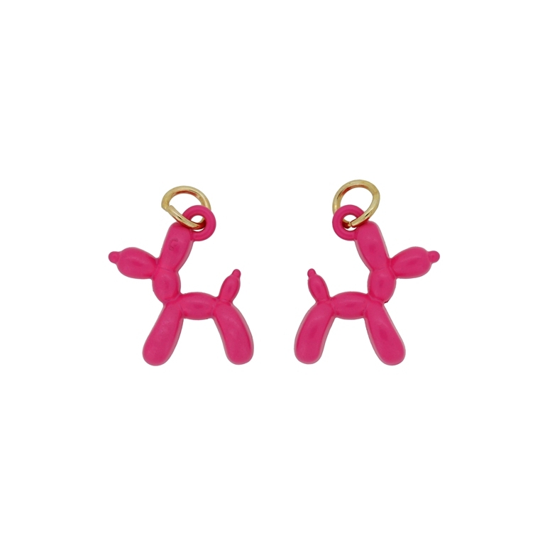 METAL BEADS WITH ENAMEL - PENDANT - DOG 08 - 15x18x5mm PINK (DARK) - PACKAGE 40pcs. Hole-1.8mm