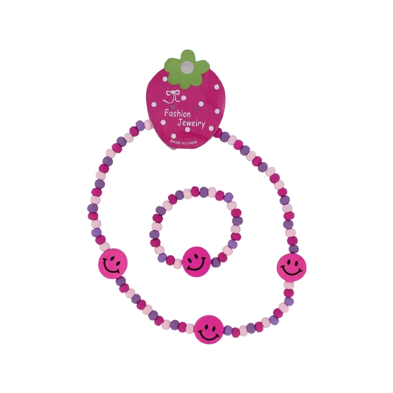 JEWELRY - SET - ELASTIC - WOODEN BEADS - EMOJI S101 - MIX - 1 set