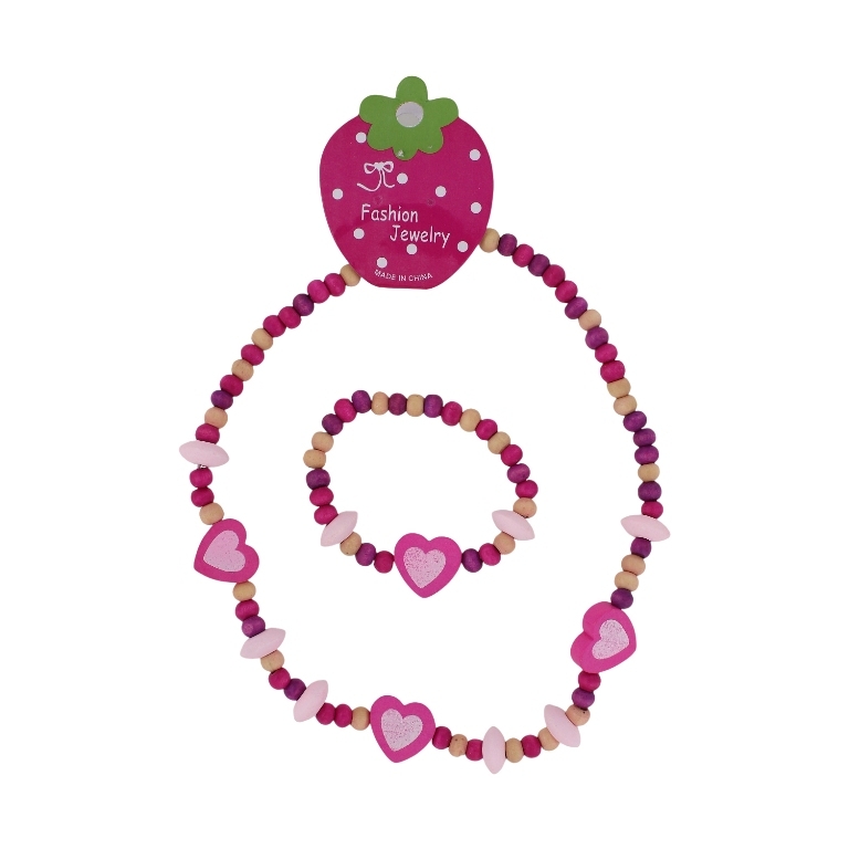 JEWELRY - SET - ELASTIC - WOODEN BEADS - HEART S100 - MIX - 1 set