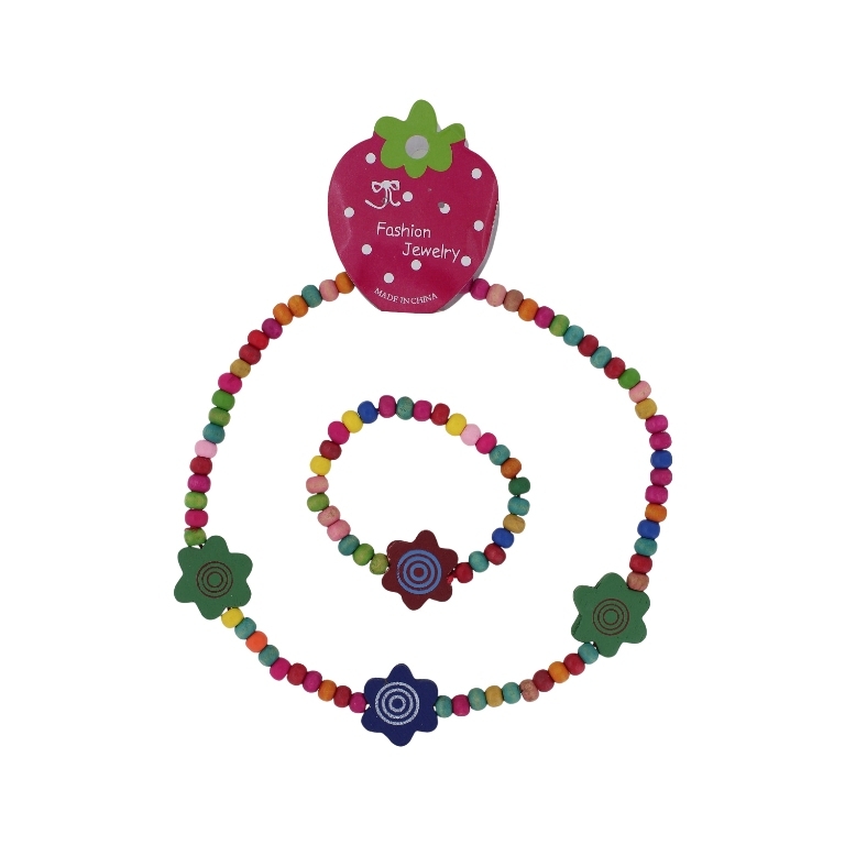 JEWELRY - SET - ELASTIC - WOODEN BEADS - FLOWER S98 - MIX - 1 set