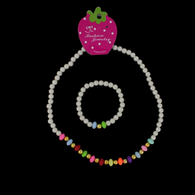 JEWELRY - SET - ELASTIC - PLASTIC PEARLS - WASHER FACETED S73 - WHITE-MIX - 1 set