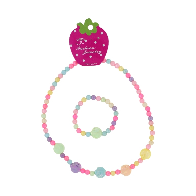 JEWELRY - SET - ELASTIC - PLASTIC BALLS - SEA SHELL S85 - MIX (АВ) - PACKAGE (6 sets)