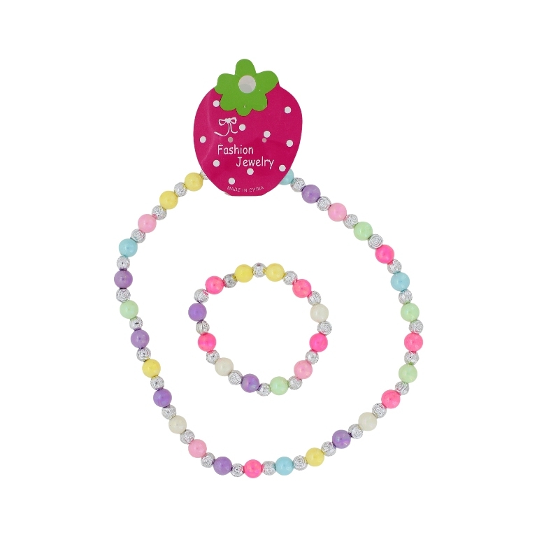 JEWELRY - SET - ELASTIC - PLASTIC BALLS - ROSE S89 - NICKEL-MIX (АВ) - 1 set