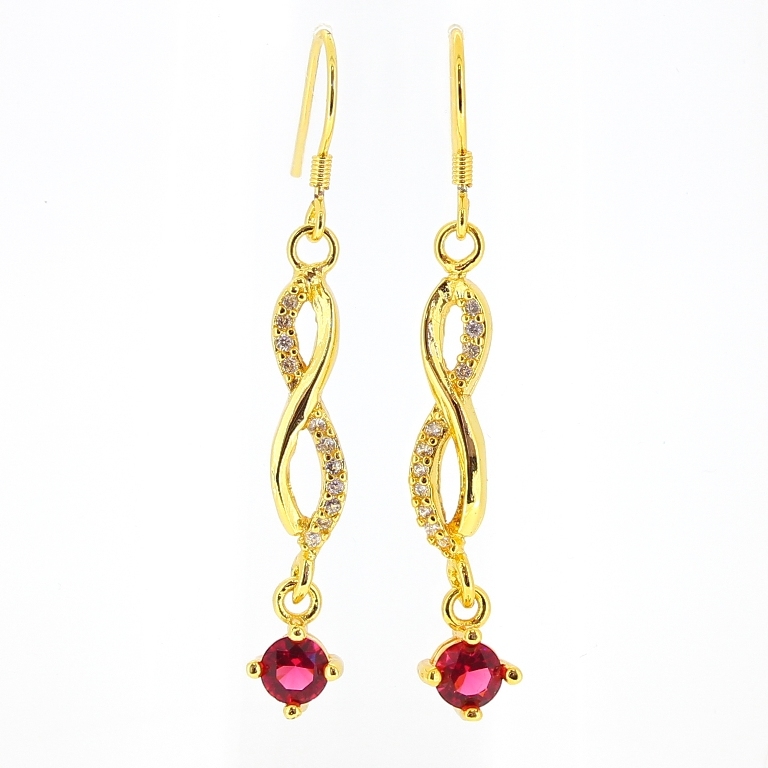 JEWELRY - EARRINGS - SCREW - ZIRCON - INFINITY Е553 - 0.7x5.0cm GOLD-WHITE-CYCLAMEN - 1 pair