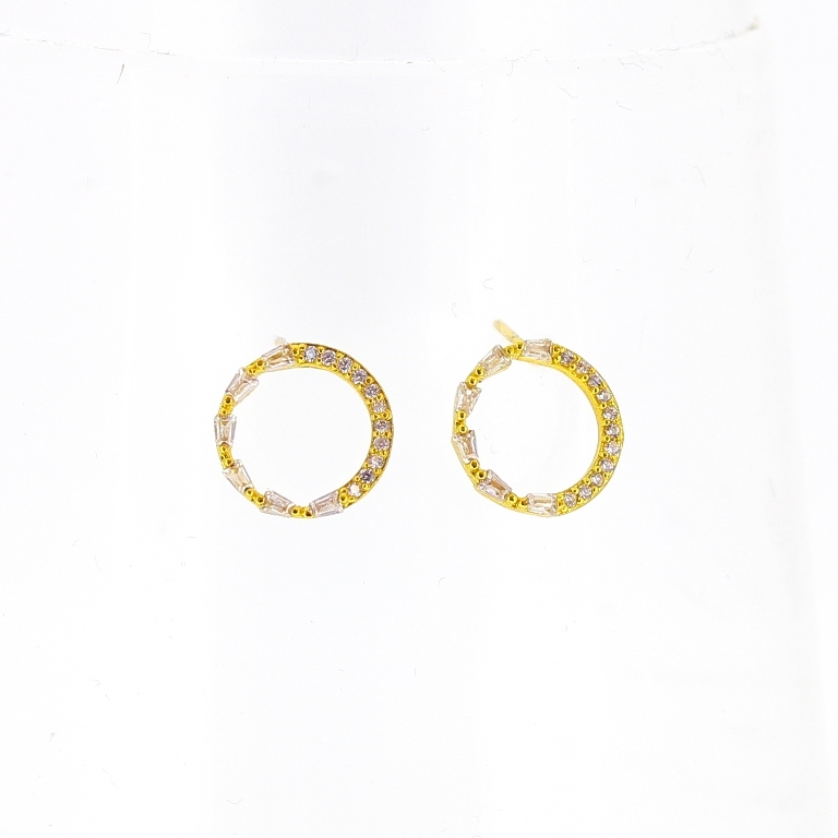 JEWELRY - EARRINGS - SCREW - ZIRCON - CIRCLE Е492 - 1.2x1.2cm GOLD AND WHITE - PACKAGE 6 pairs